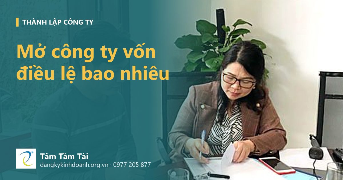 Mở công ty vốn điều lệ bao nhiêu – ảnh nền: chuyên viên hướng dẫn khách ký hồ sơ